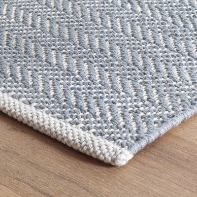 Swedish Blue Herringbone Handwoven Cotton 2&#039; x 3&#039; Area Rug