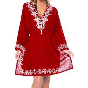 HAPPY BAY Women's Summer Holiday Mini Beachwear Bathing Suit Short Beach Dress Bikini Swimsuit Cover ups for Women Medium-Large Red Solid - 1 of 4