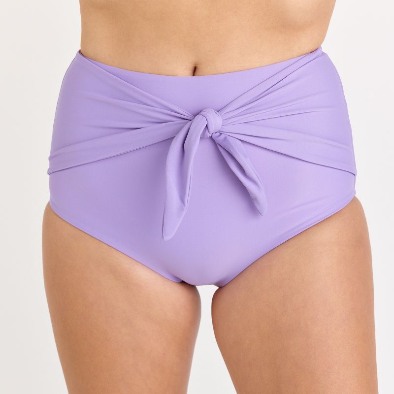 Calypsa Women's Full Coverage High Waisted Bikini Bottom With Front Tie, 1 of 4