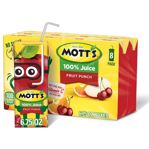 Mott's 100% Juice Fruit Punch Juice, 8 fl oz, 6 Count Bottles 