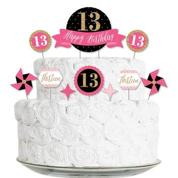Big Dot of Happiness Chic 13th Birthday - Pink, Black and Gold - Birthday Party Cake Decorating Kit - Happy Birthday Cake Topper Set - 11 Pieces