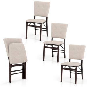 Tangkula Foldable Dining Chair Set of 4 w/Padded Seat & Tilt Backrest Rubber Wood Legs - 1 of 4