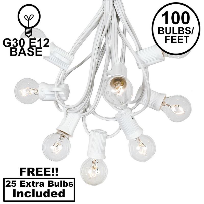 Novelty Lights 100 Feet G30 Globe Outdoor Patio String Lights, White Wire, 1 of 7