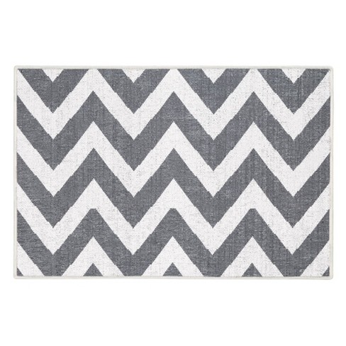 Light Gray & White Cotton Door mat Rug Indoor Outdoor - 2x3' Zig