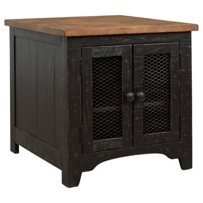Valebeck Rectangular End Table Black/Brown - Signature Design by Ashley: Rustic Farmhouse Style with Storage