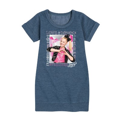 JoJo Siwa #Feeling Graphic Short Sleeve Fleece Dress - Heather Navy - Large