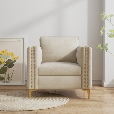 CENGHU Accent Chair, Upholstered Arm Chair with Metal Legs Navy Blue Velvet, for Living Room, Bedroom
