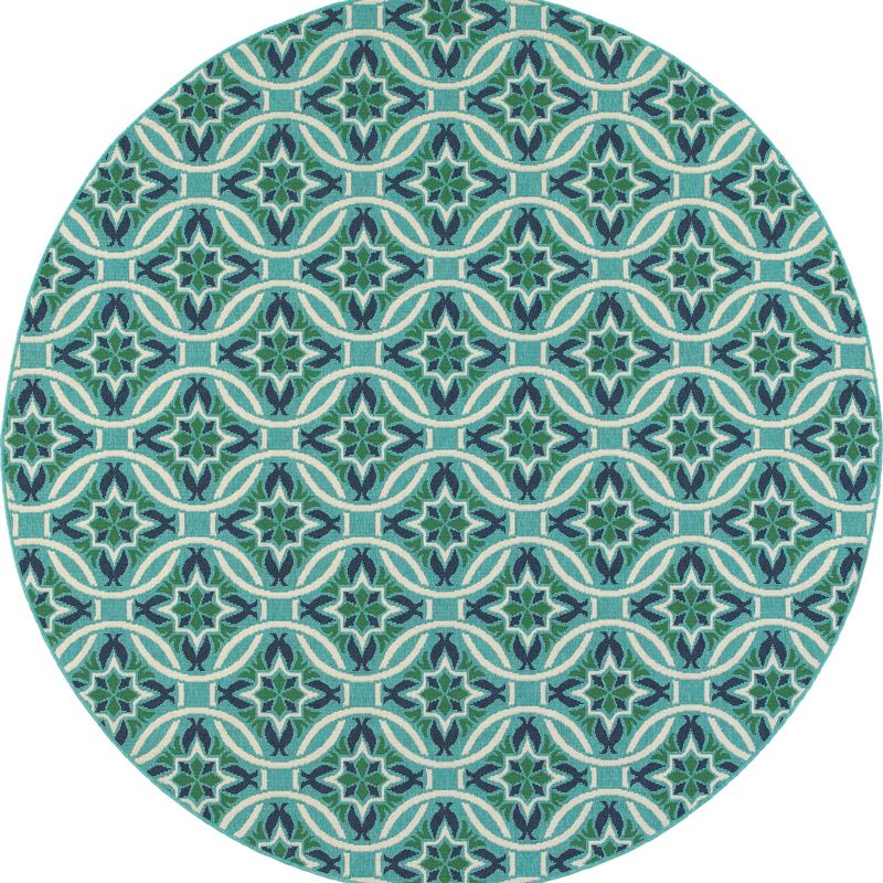 Marlowe Floral Lattice Patio Rug Blue/Green, 1 of 5
