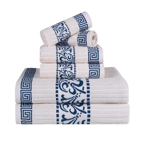 Navy striped border dish towel - set of 2