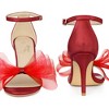 Perphy Women's Back to College Open Toe Ankle Strap Mesh Bow Tie High Stiletto Heels - 2 of 4