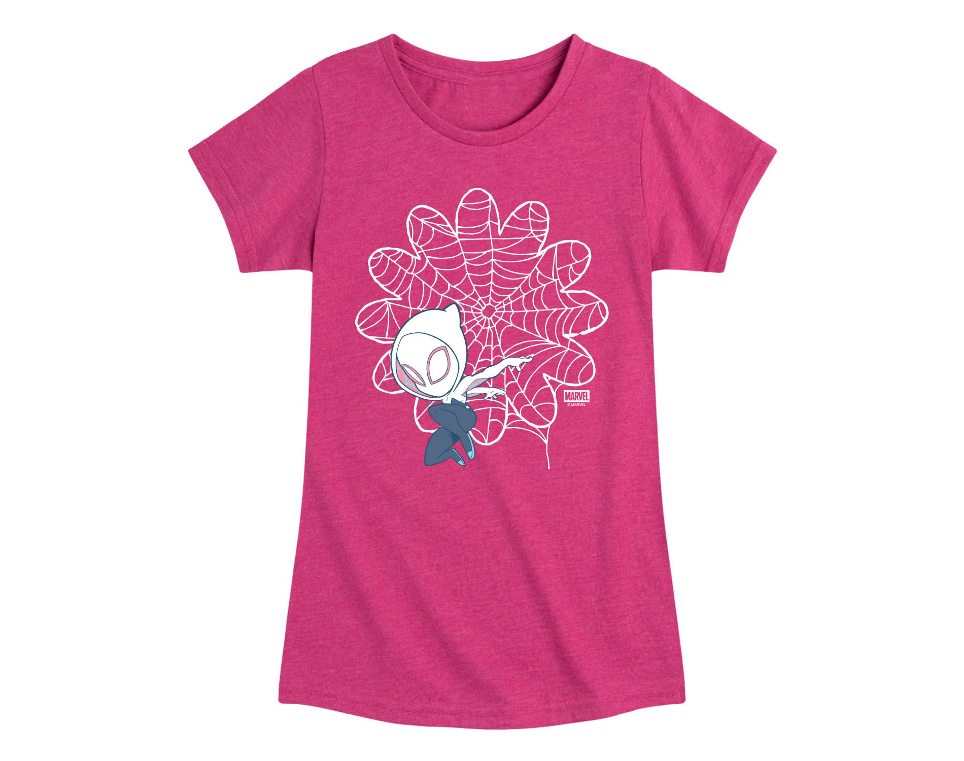 Girls' Spidey & His Amazing Friends Ghost Spider Daisy Web Fitted Short Sleeve Graphic T-Shirt - Heather Fuchsia - Large