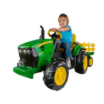 Peg Perego 12V Green John Deere Tractor with Trailer Ride-On
