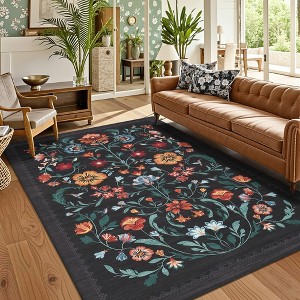 Area Rugs for Living Room Bedroom Washable Floral Rug Soft Non Slip Low Pile Throw Rug Home Decor - 1 of 4