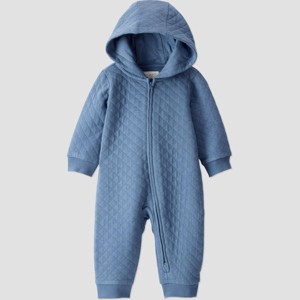 Little Planet By Carter's Organic Baby Boys' Quilted Hooded Jumpsuit - Blue - 1 of 3