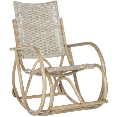 Antique Gray Rattan and Hardwood Rocking Arm Chair