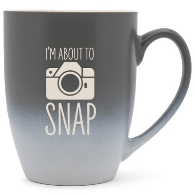 100 North Fun Camera Design 10 Ounce Gray and White Two Toned Ombre, Comfortably Fits Your Hands, Ceramic Tea Coffee Cup Mug, I'M About To Snap