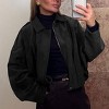 Coolmee Women's Faux Suede Bomber Jacket Lapel Coat Casual Oversized Long Sleeves Trendy Streetwear Outerwear - 3 of 4