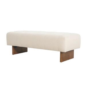 Dexmalle Rectangular Upholstered Tufted Linen Fabric Ottoman Bench, Solid Wood Legs, Beige - 1 of 4