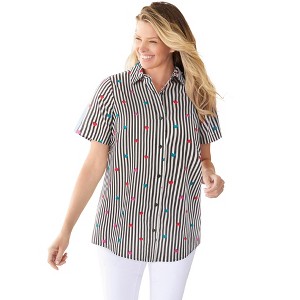 Woman Within Women's Plus Size Perfect Short Sleeve Shirt - 1 of 4