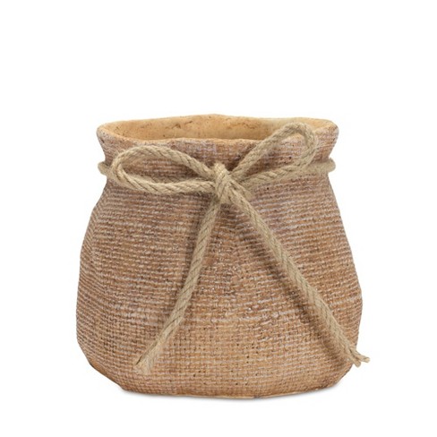 Melrose Stone Planter With Burlap Bag Design 6.25