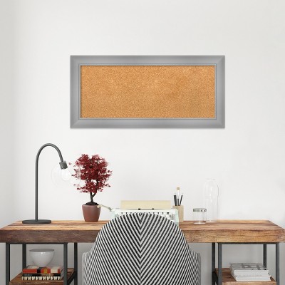 Natural Cork Bulletin Board with Polished Nickel Frame, 34x16