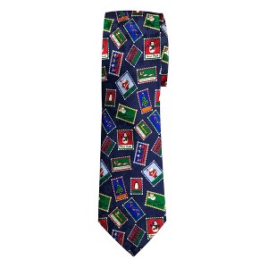 Men's Christmas Santa Claus Frosty Candy Cane Tree Lights Stamps Regular Length Neck Tie - 1 of 2