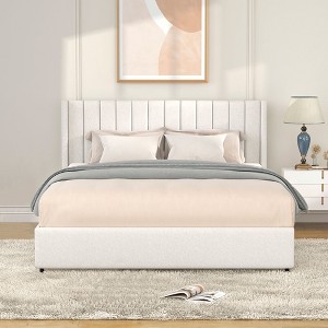Kumasinova Queen Bed Frame with 4/2 Storage Drawers,Boucle Queen Size Bed Frame with Tufted Headboard,Bed Frame Queen Size with Wood Slats,Ivory - 1 of 4