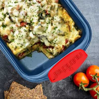 NutriChef 8-Piece Blue Nonstick Carbon Steel Bakeware Set with Red Silicone Handles