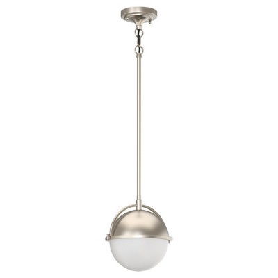 DORESshop Modern Brushed Nickel Pendant Light with Frosted Glass Shade, 1-Light Hanging Fixture for Kitchen Island, Dining Room, Living Room