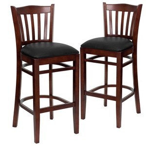 Emma and Oliver 2 Pack Vertical Slat Back Wooden Restaurant Barstool - 1 of 4