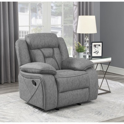 Suede Upholstered Glider Recliner with Pillow Top Arms, Split Back and Pocket Coil Seating