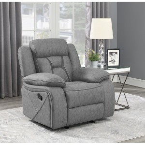 Suede Upholstered Glider Recliner with Pillow Top Arms, Split Back and Pocket Coil Seating - 1 of 4
