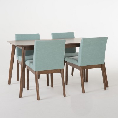 GDFStudio Tofolli 5 Pieces Mid Century Modern Upholstered Rubber Wood Dining Set