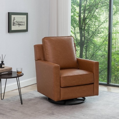 Swivel Glider Club Chair Camel Faux Leather WOVENBYRD Upholstered Polyester No Assembly Required