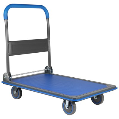 VisioGear Foldable Push Cart Dolly, Moving Platform Hand Truck with 360 Degree Swivel Wheels, Blue, 35.4"*24"*34.6"