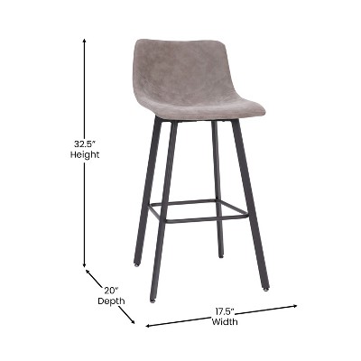 Caleb Adjustable Gray Leather and Metal Bar Stools, Set of 2
