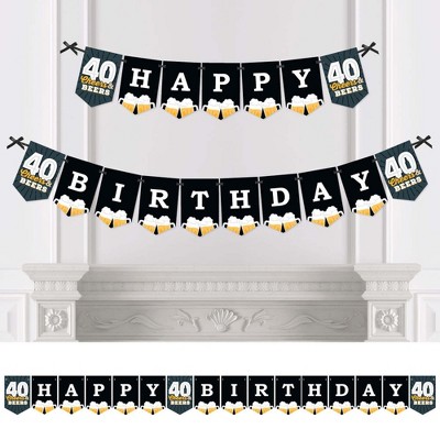 Big Dot of Happiness Cheers and Beers to 40 Years - Birthday Party Bunting Banner - Birthday Party Decorations - Happy Birthday