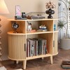 MOEPISY Large Round Record Player Stand with Charging Station & USB Ports Oak - 3 of 4