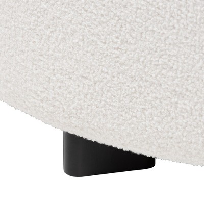 Athena Ivory Boucle and Black Wood Tufted Round Ottoman