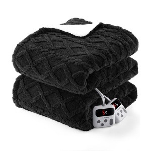 84"x90" Heated Blanket, Soft Tufted Lamb's Wool, ETL Certified, Multiple Heat Settings, Timer Function, Fast Heating, Machine Washable, Black - 1 of 4
