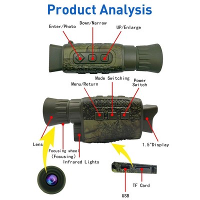 NV1000 Night Vision Monocular, 1.5 Inch 36MP 4K HD 5X Infrared Night Vision Goggles, Photo and Video Recording, for Scouting, Camping Camouflage