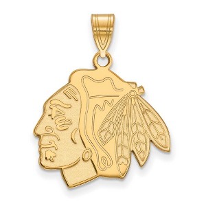 Black Bow Jewelry 14k Yellow Gold Plated Sterling Silver Chicago Blackhawks NHL Large Pendant - 1 of 3