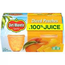 Del Monte Diced Peaches In 100% Juice Fruit Cups - 4ct/16oz
