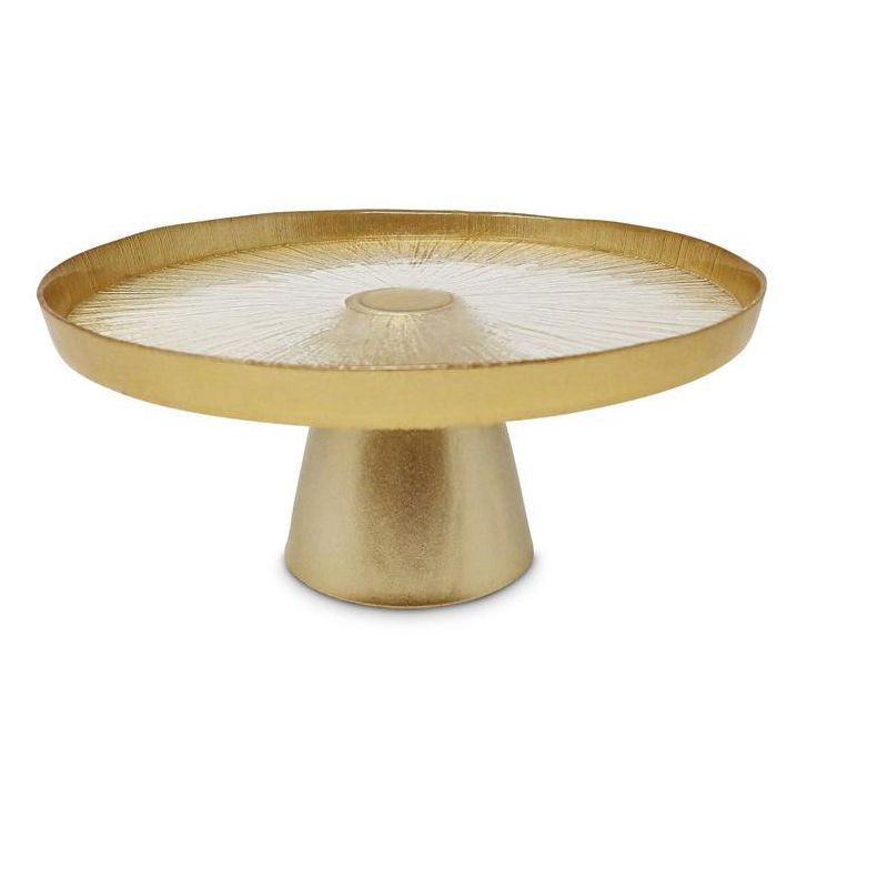 Classic Touch Glass Footed Cake Plate with Gold Rim, 2 of 7