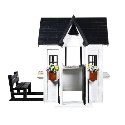 Oceano White and Black Wooden Playhouse with Kitchen and Garden