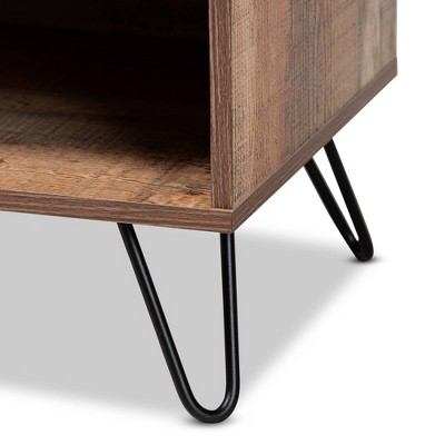 Retro Rustic Oak 48" TV Stand with Black Hairpin Legs and Cabinet