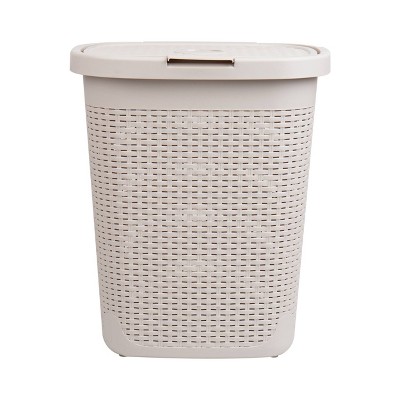 Ivory Rectangular Wicker Collapsible Hamper with Lid