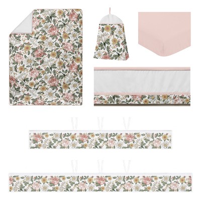 Blush Pink and Green Floral Baby Crib Bedding Set