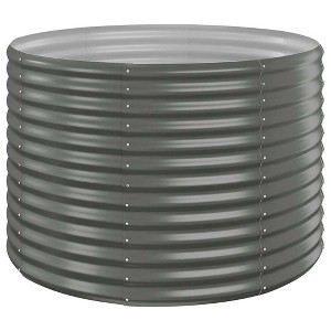 vidaXL Garden Raised Bed - Powder-Coated Steel, Round Planter – Rust Resistant and Weatherproof - Perfect for Outdoor Planting, Gray - 1 of 4