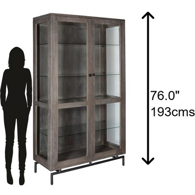 Gray Wood and Glass Display Cabinet with Metal Base